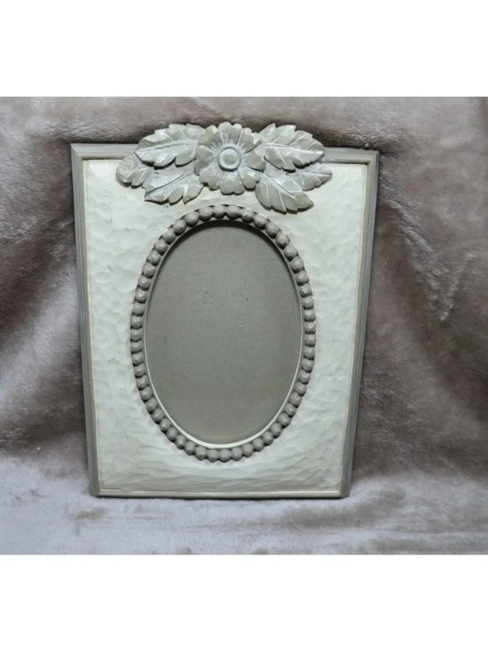 Photo Frame Picture French Country Distressed Faux Wood Floral Shabby Chic Oval